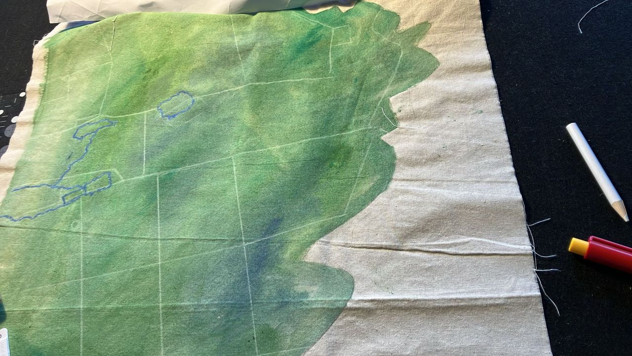 Close-up of tapestry showing field boundaries